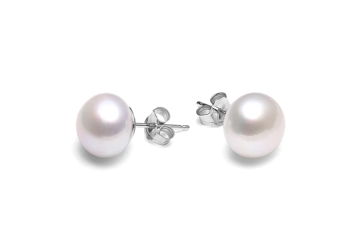 Pearl studs showing the posts and butterfly backs.